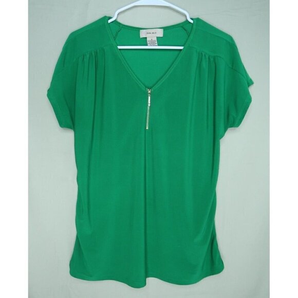 Diana Belle Green Top with Crystal Embellished Zipper Blouse Emerald Small EUC - Picture 1 of 7